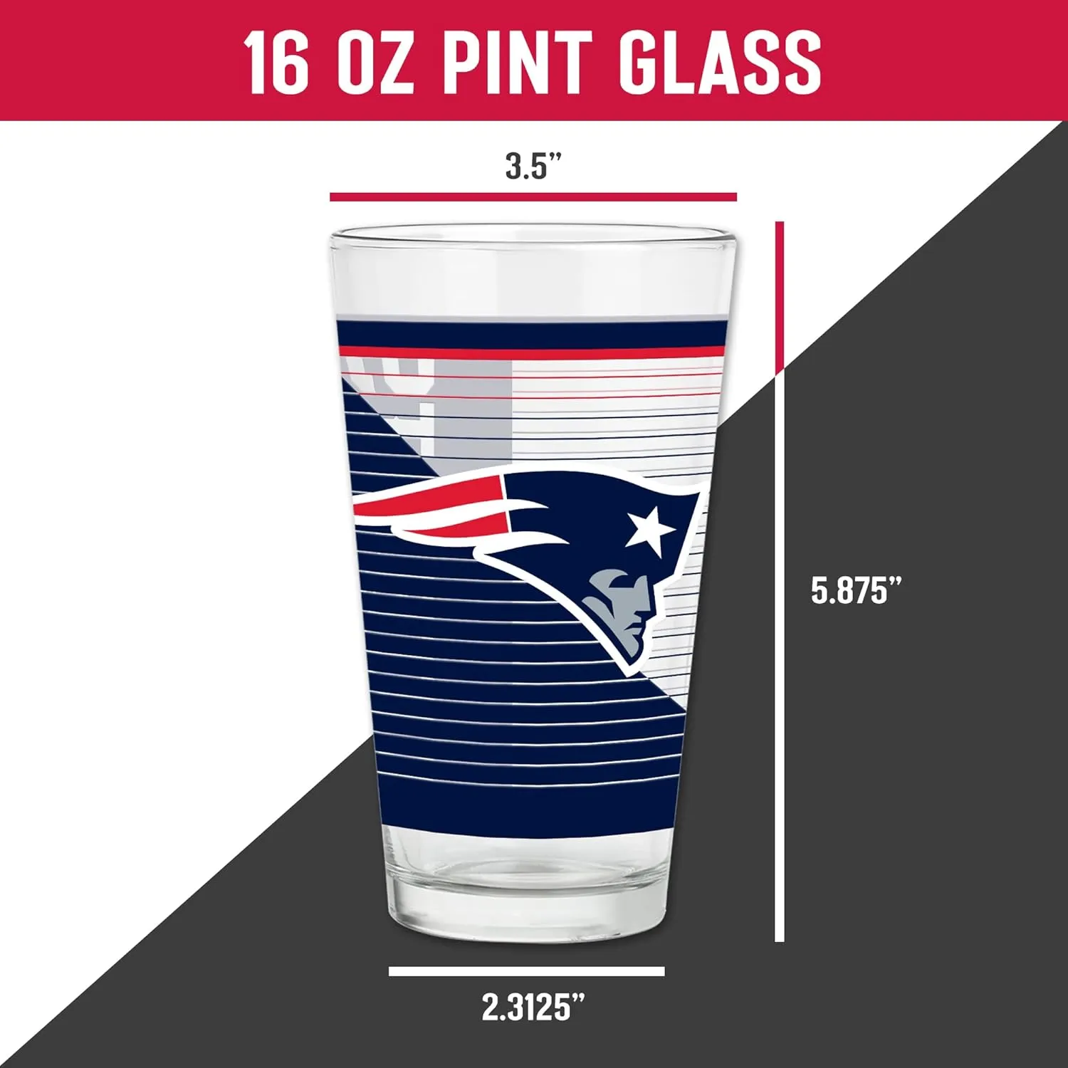 Rico Industries NFL Football Main 16 oz Pint Glasses with Digitally Printed Logo, Practical Set of 2 Classic Drinking Glasses, Dishwasher Safe