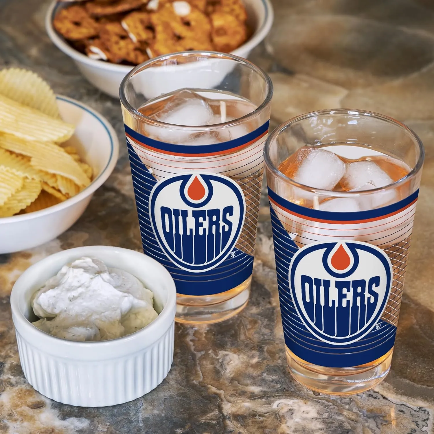 Rico Industries NHL Hockey16 oz Pint Glasses with Digitally Printed Logo, Practical Set of 2 Classic Drinking Glasses, Dishwasher Safe, Great for Water, Beer, Iced Tea, and More