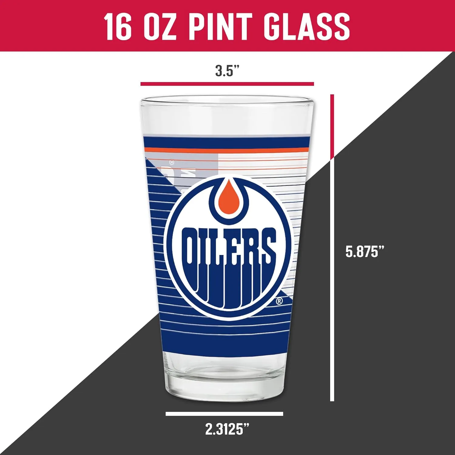 Rico Industries NHL Hockey16 oz Pint Glasses with Digitally Printed Logo, Practical Set of 2 Classic Drinking Glasses, Dishwasher Safe, Great for Water, Beer, Iced Tea, and More