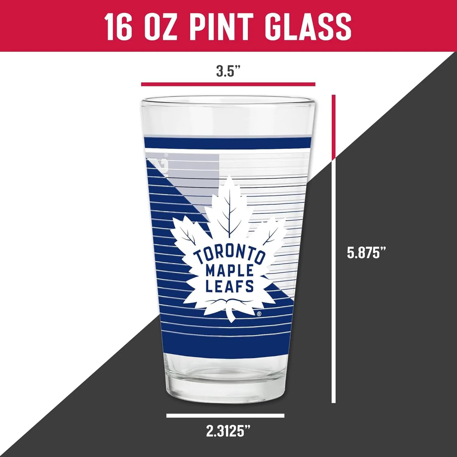 Rico Industries NHL Hockey16 oz Pint Glasses with Digitally Printed Logo, Practical Set of 2 Classic Drinking Glasses, Dishwasher Safe, Great for Water, Beer, Iced Tea, and More