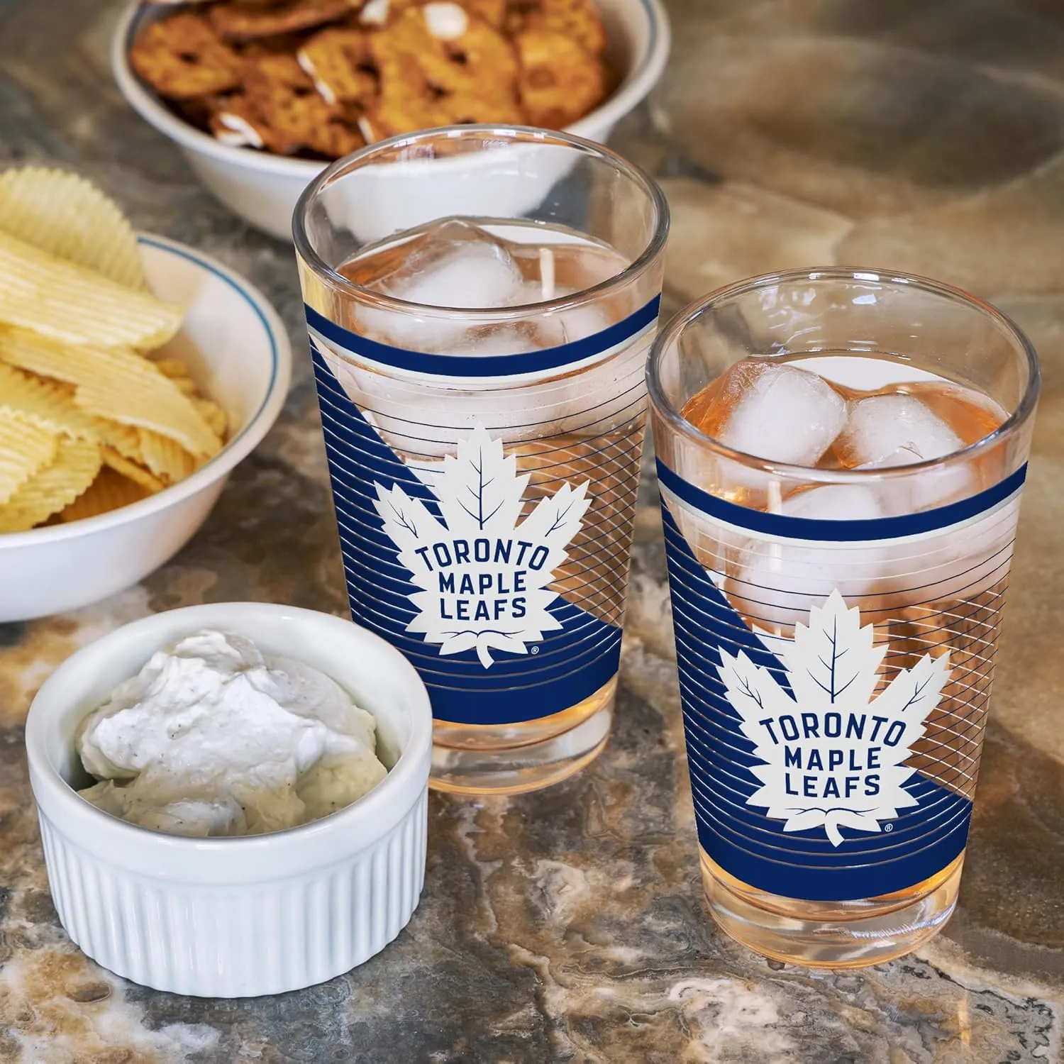 Rico Industries NHL Hockey16 oz Pint Glasses with Digitally Printed Logo, Practical Set of 2 Classic Drinking Glasses, Dishwasher Safe, Great for Water, Beer, Iced Tea, and More