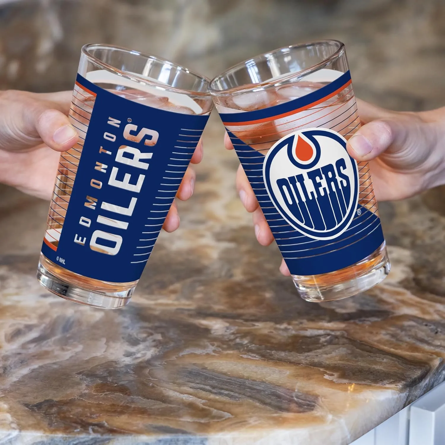Rico Industries NHL Hockey16 oz Pint Glasses with Digitally Printed Logo, Practical Set of 2 Classic Drinking Glasses, Dishwasher Safe, Great for Water, Beer, Iced Tea, and More