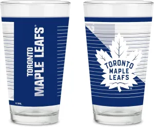 Rico Industries NHL Hockey16 oz Pint Glasses with Digitally Printed Logo, Practical Set of 2 Classic Drinking Glasses, Dishwasher Safe, Great for Water, Beer, Iced Tea, and More