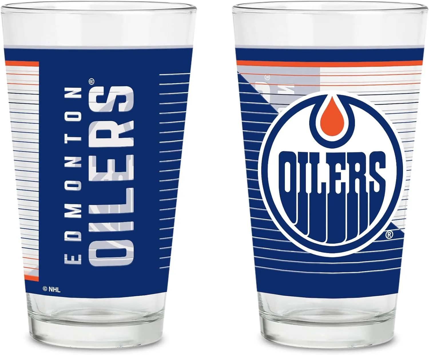 Rico Industries NHL Hockey16 oz Pint Glasses with Digitally Printed Logo, Practical Set of 2 Classic Drinking Glasses, Dishwasher Safe, Great for Water, Beer, Iced Tea, and More