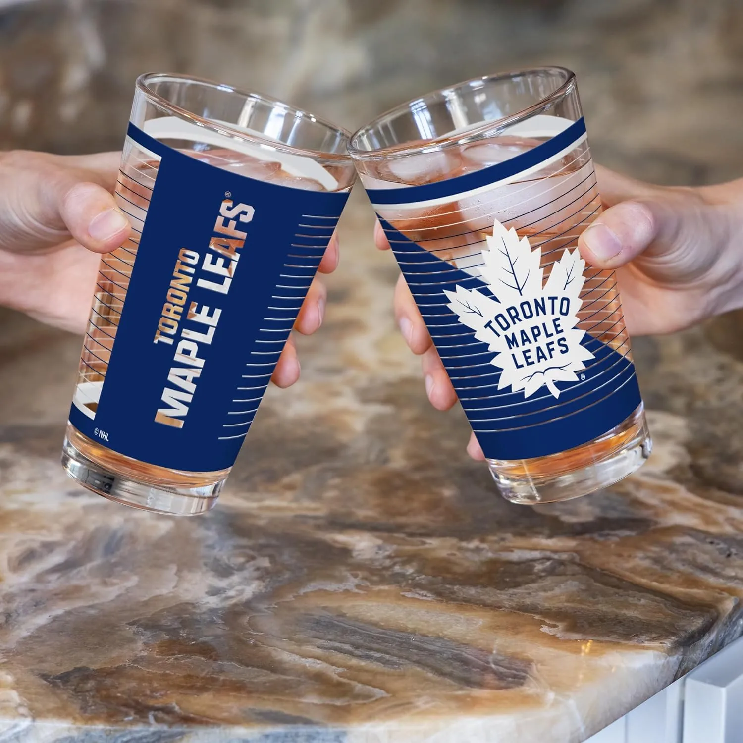 Rico Industries NHL Hockey16 oz Pint Glasses with Digitally Printed Logo, Practical Set of 2 Classic Drinking Glasses, Dishwasher Safe, Great for Water, Beer, Iced Tea, and More
