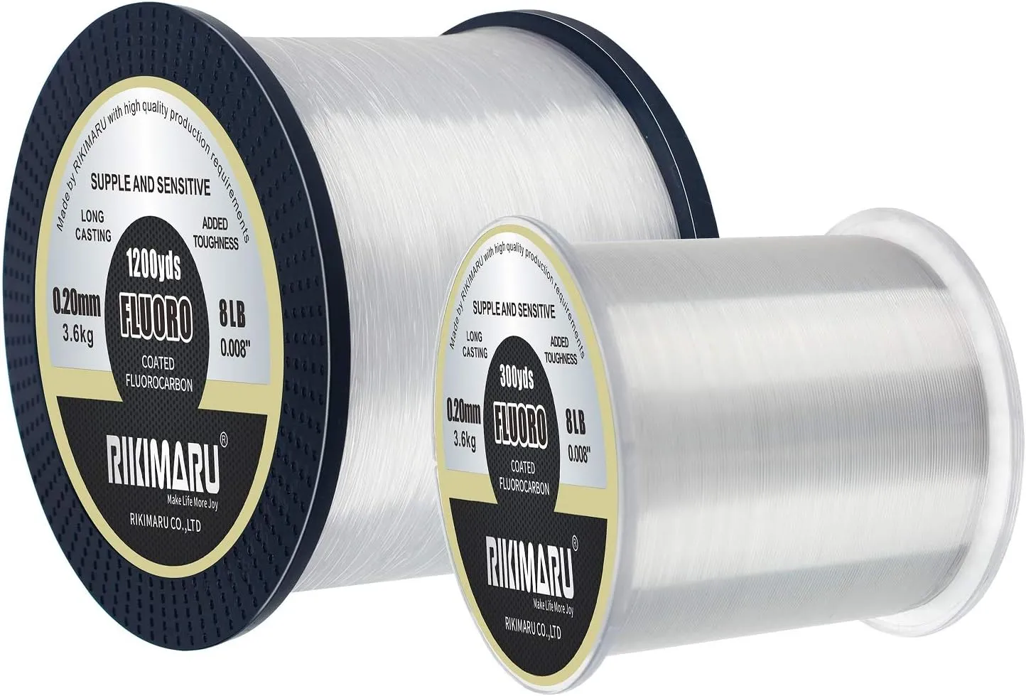 RIKIMARU Fluoro Fishing Line, 100% Soft Fluorocarbon Coated Fishing Line