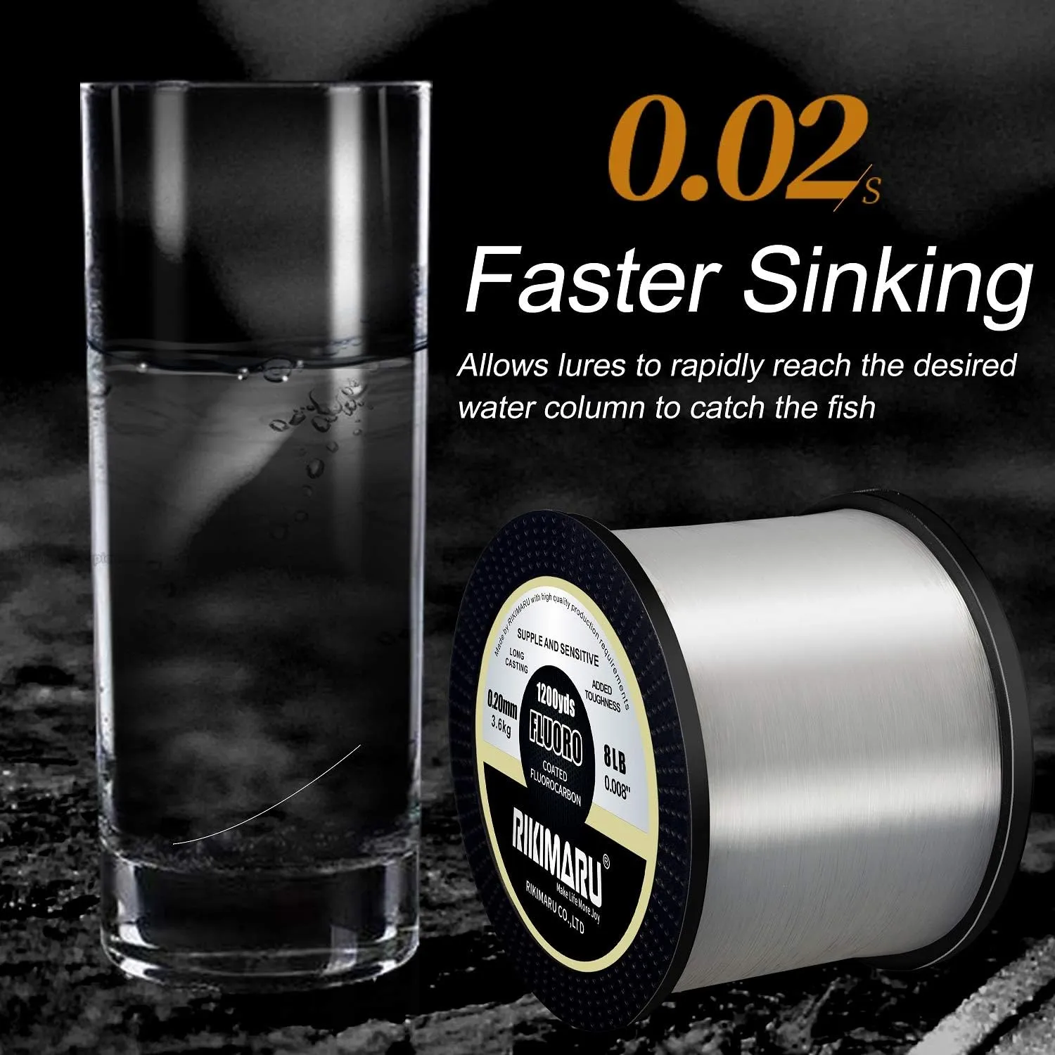 RIKIMARU Fluoro Fishing Line, 100% Soft Fluorocarbon Coated Fishing Line