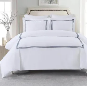 Royal Tradition 3pc Percale Duvet Cover Set (King/Calking, Navy) Adeline Embroidered Comforter Cover with Pillow Shams