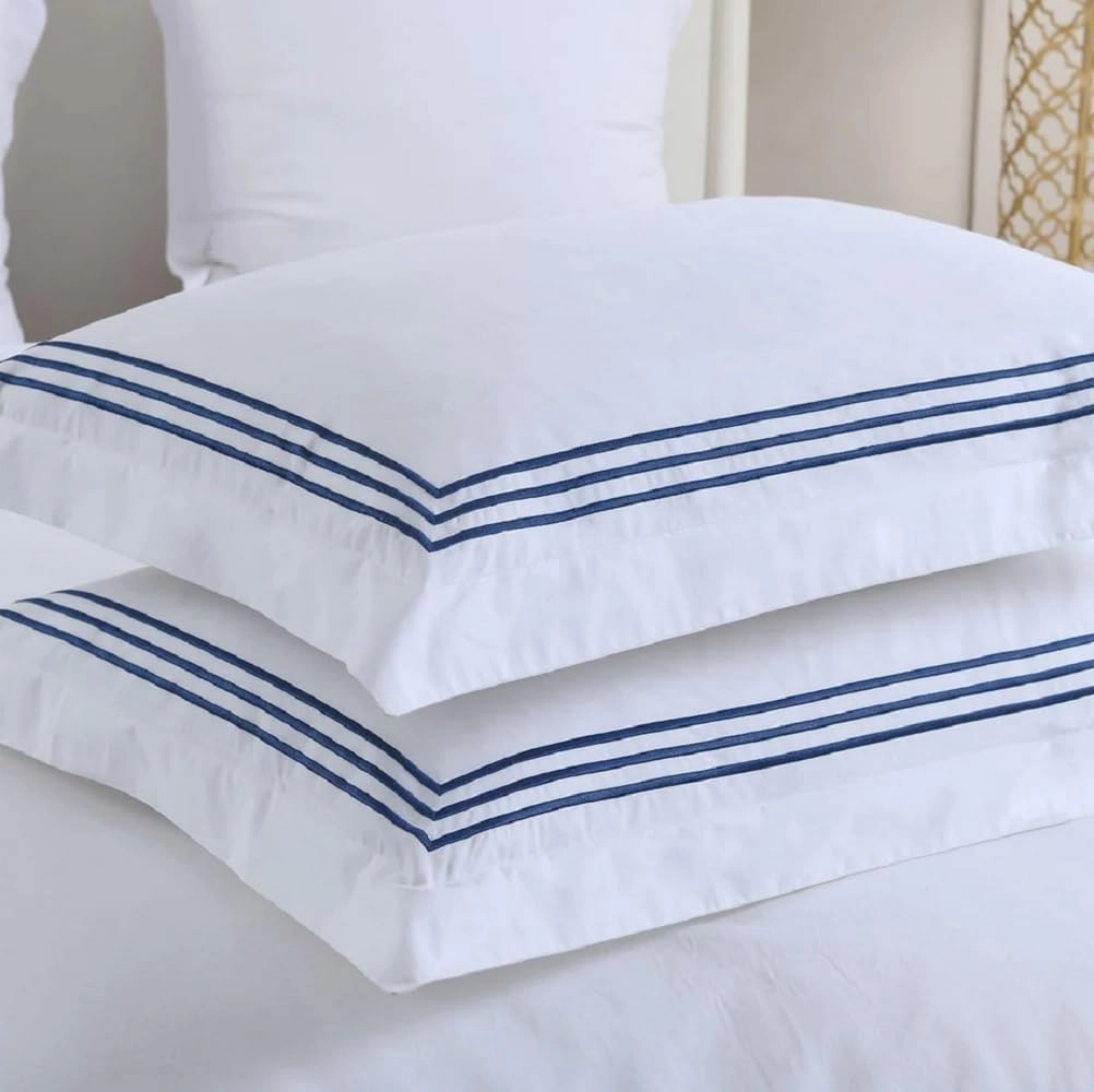 Royal Tradition 3pc Percale Duvet Cover Set (King/Calking, Navy) Adeline Embroidered Comforter Cover with Pillow Shams