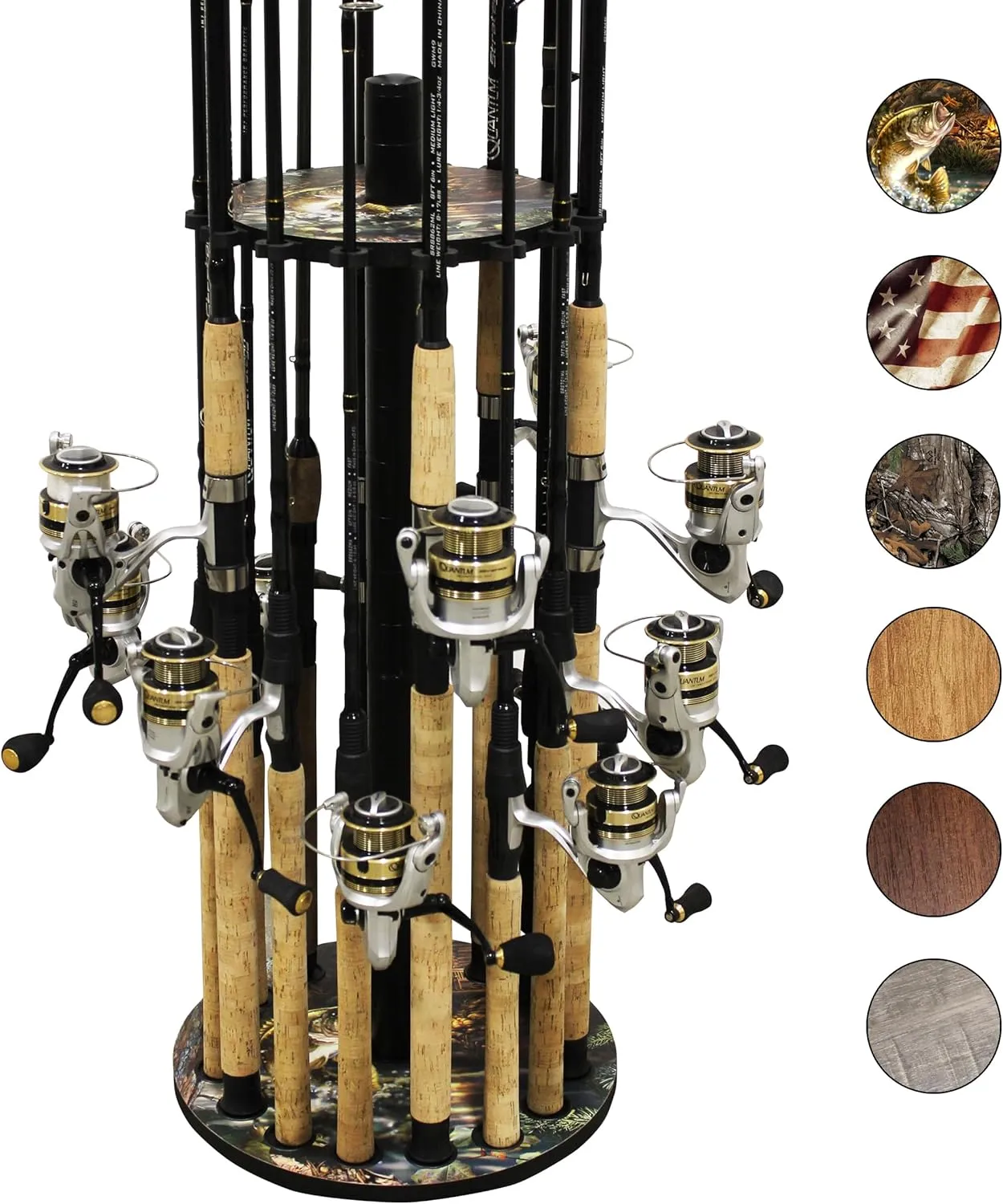 Rush Creek Creations Round Fishing Rod Holder - 16 Pole Rack with Clips for Garage Organization