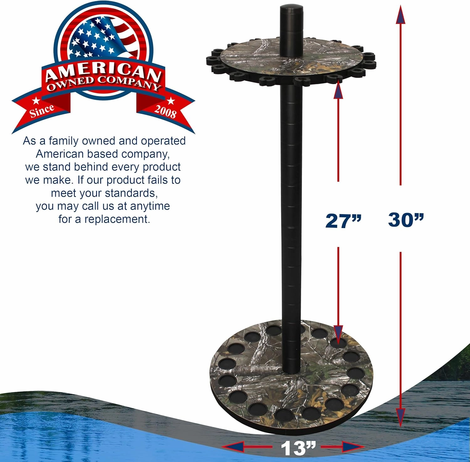 Rush Creek Creations | Round Spinning Fishing Rod Holder for 16 Freshwater Fishing Poles, Fishing Gear, and Fishing Accessories | Fishing Rod Rack with 16 Fishing Rod Clips for Garage Organization