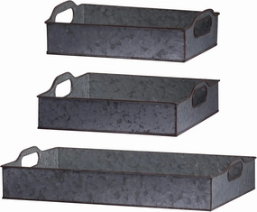 S/3 Zale Galvanized Trays L:20x12x4 M:12x7.5x3 S:11.5x11.5x3