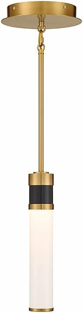 Savoy House 7-1643-1-143 ABEL Vintage Mid-Century Modern Mini-Pendant, Integrated LED 1-Light 8 Watt, 14" H x 3" W, Matte Black & Warm Brass