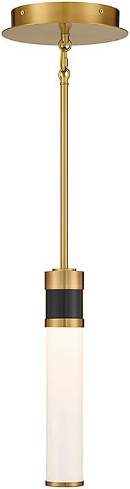 Savoy House 7-1643-1-143 ABEL Vintage Mid-Century Modern Mini-Pendant, Integrated LED 1-Light 8 Watt, 14" H x 3" W, Matte Black & Warm Brass