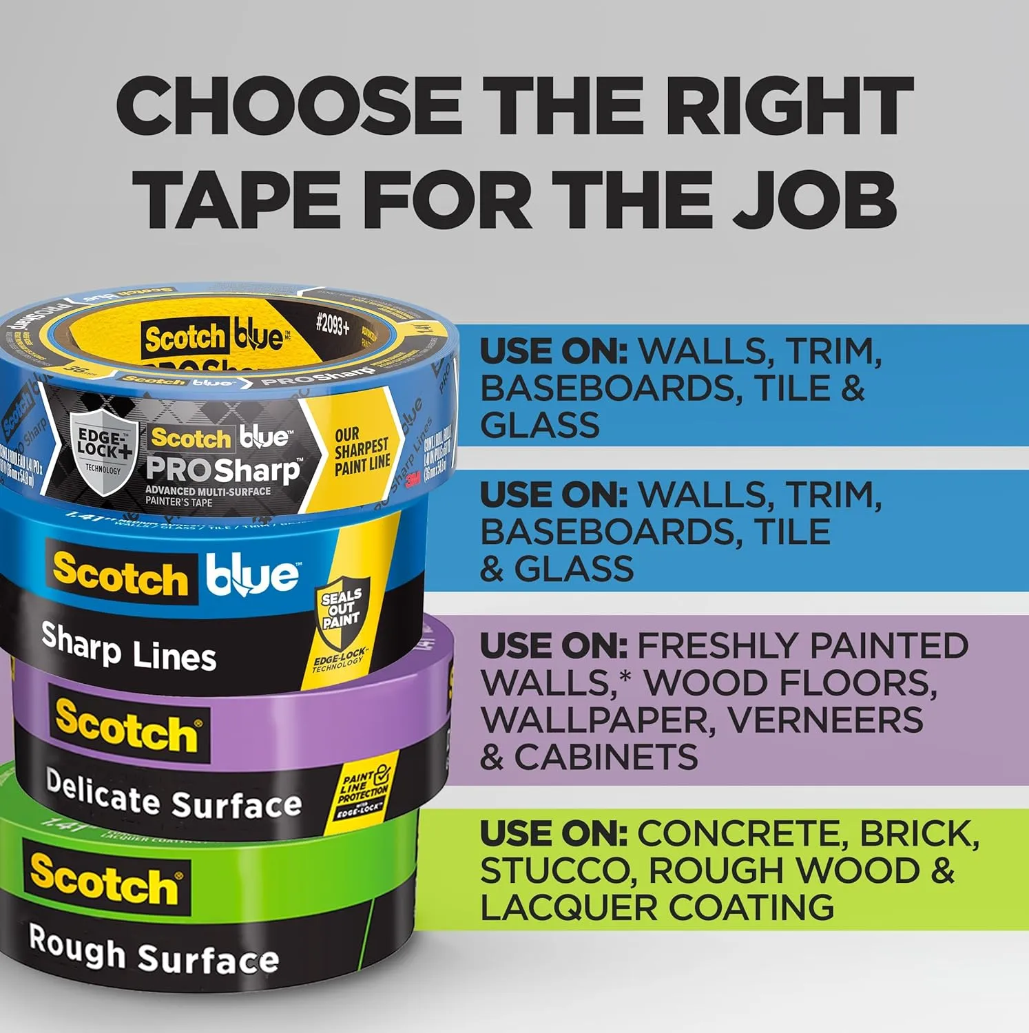 Scotch Delicate Surface Painter's Tape, Purple, Masking Tape Protects Delicate Surfaces and Removes Easily, Multi-Surface Painting Tape for Indoor Use, 1.41 Inches x 60 Yards, 4 Rolls