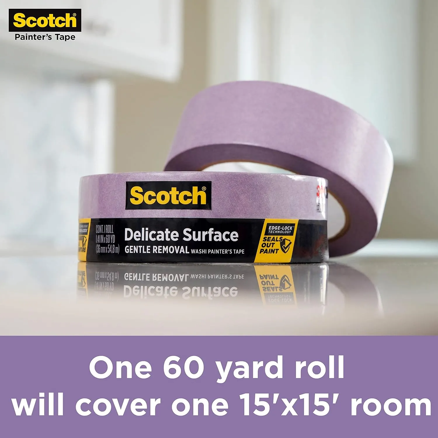 Scotch Delicate Surface Painter's Tape, Purple, Masking Tape Protects Delicate Surfaces and Removes Easily, Multi-Surface Painting Tape for Indoor Use, 1.41 Inches x 60 Yards, 4 Rolls