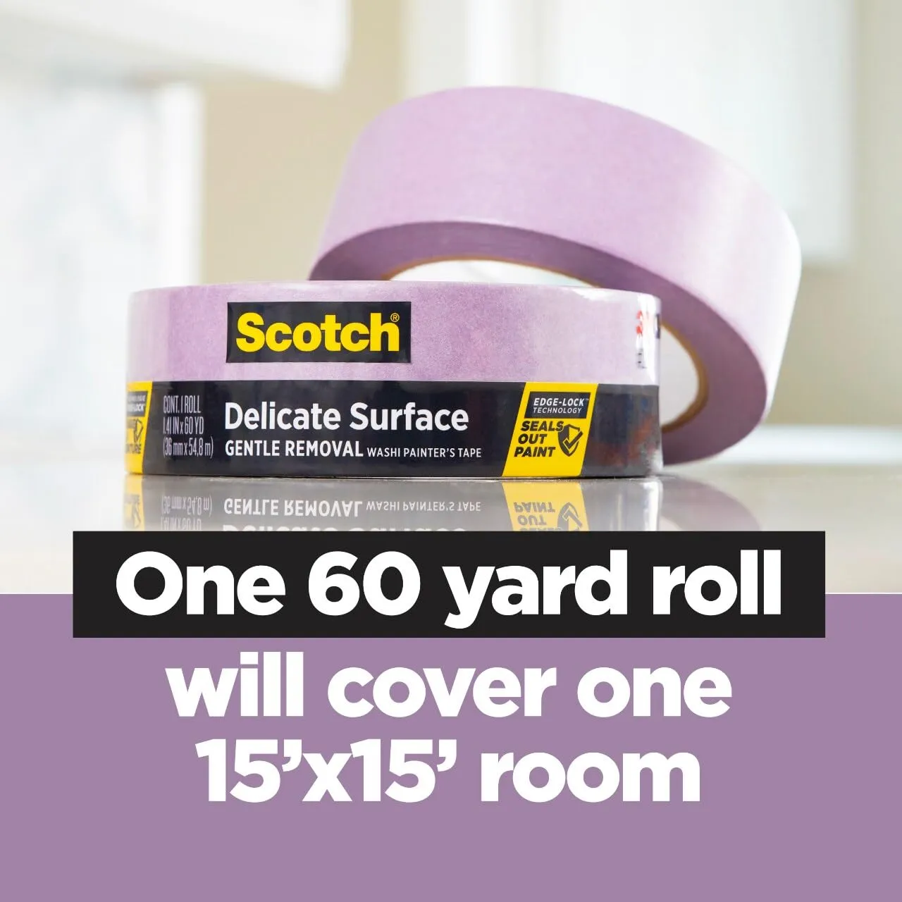 Scotch Delicate Surface Painter's Tape, Purple, Masking Tape Protects Delicate Surfaces and Removes Easily, Multi-Surface Painting Tape for Indoor Use, 1.41 Inches x 60 Yards, 4 Rolls