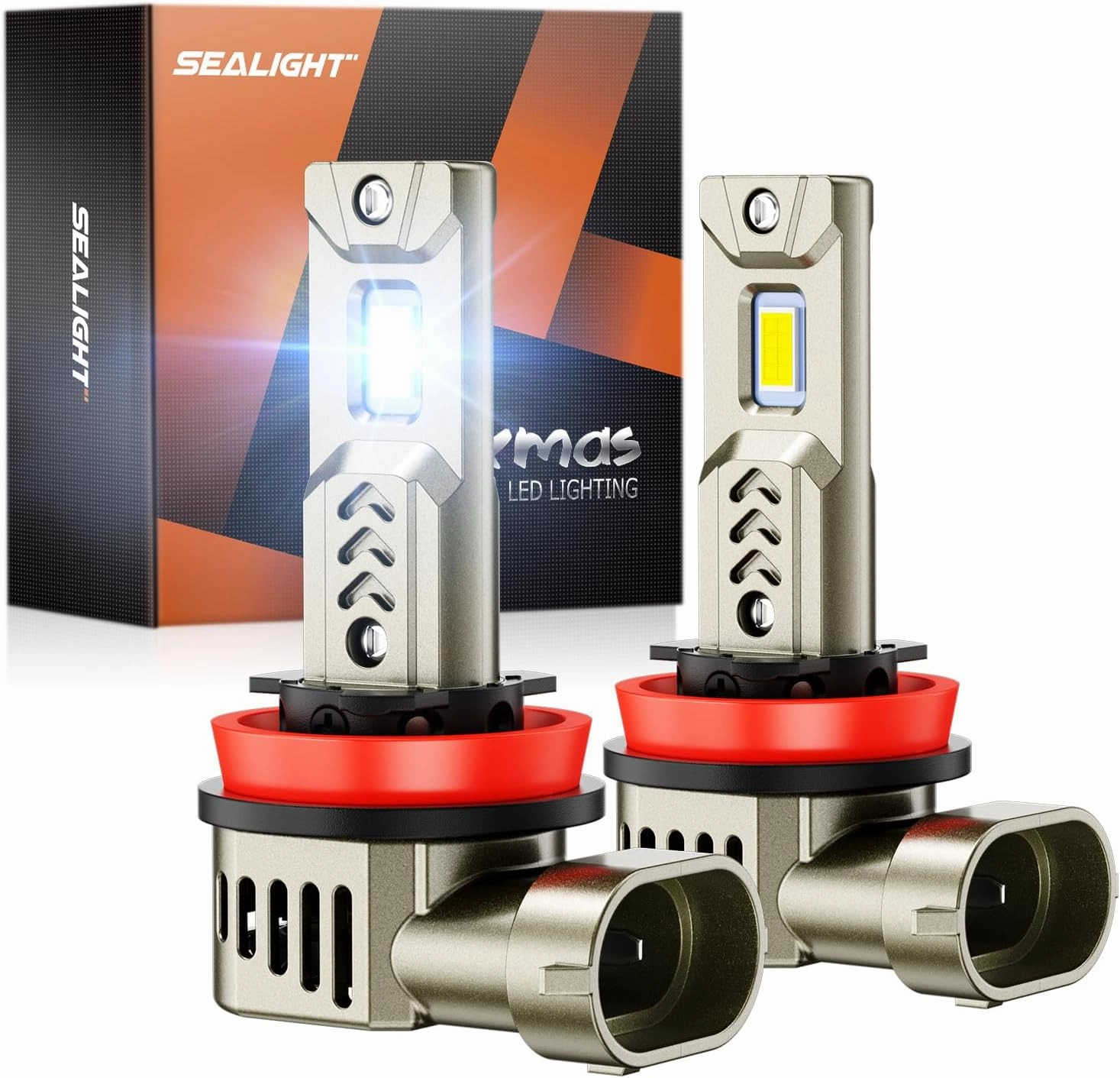 SEALIGHT Upgrade H11/H8/H9 Light Bulb or Fog Light, 34000LM Super Bright 6500K Built-in Driver, H11 Bulb 360° Adjustable Plug-N-Play, IP68 Waterproof, Pack of 2