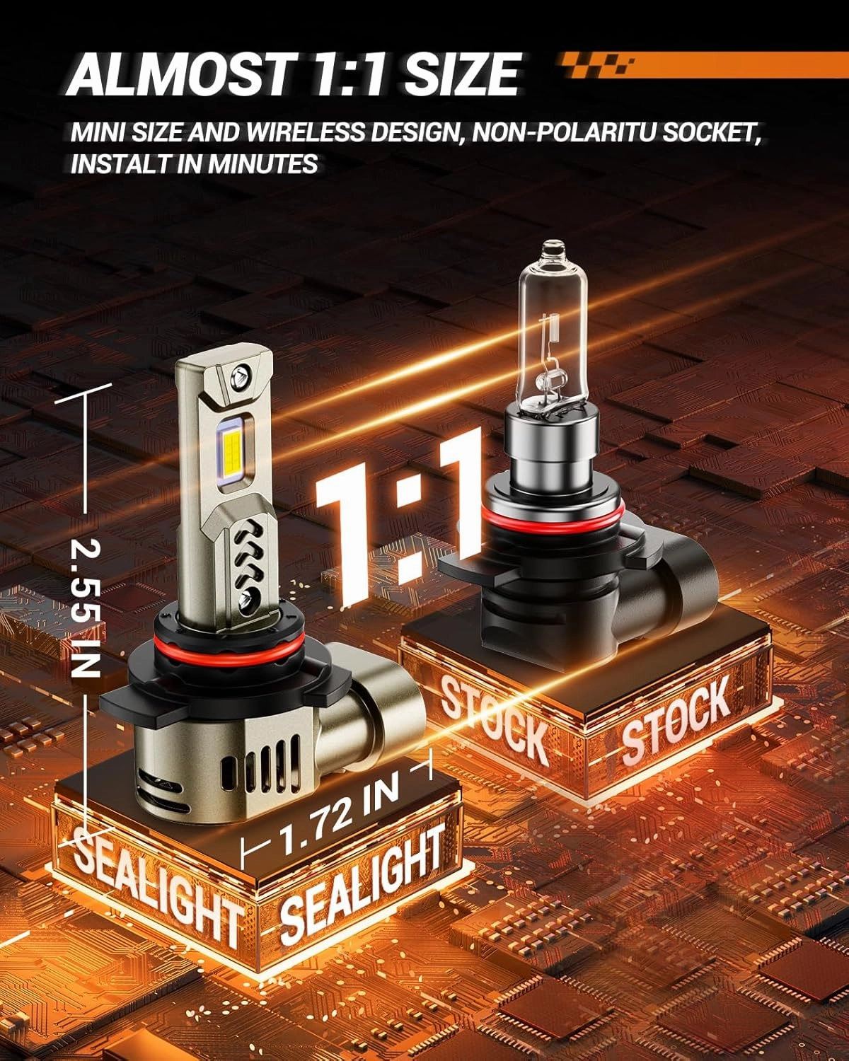 SEALIGHT Upgrade H11/H8/H9 Light Bulb or Fog Light, 34000LM Super Bright 6500K Built-in Driver, H11 Bulb 360° Adjustable Plug-N-Play, IP68 Waterproof, Pack of 2