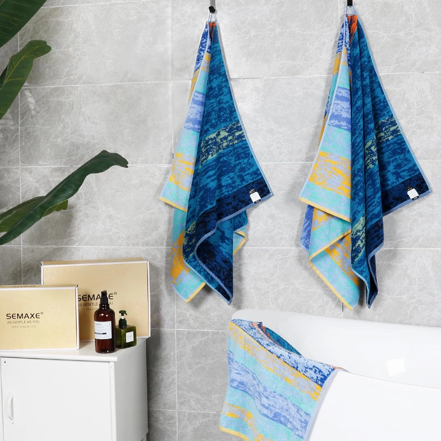 SEMAXE 6-Piece Colorful Bathroom Towel Set - 100% Cotton, 2 Bath Towels, 2 Hand Towels, 2 Washcloths, Lighter Weight, Ultra-Soft and Super Absorbent