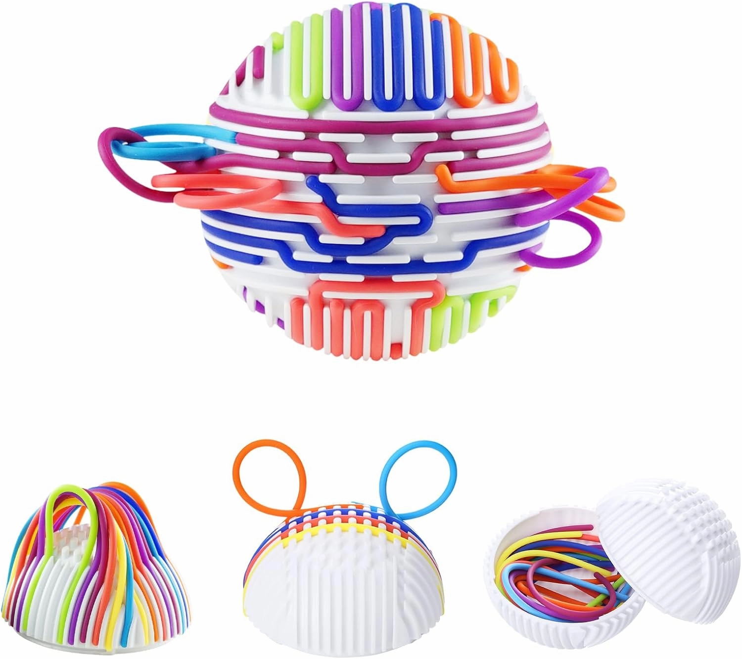 Sensory Fidget Toys Sensory Activity Ball Includes 24 Slicone Ropes for 3  Kids & Adults with Autism, Calming Anxiety ADHD Occupational Therapy Toys