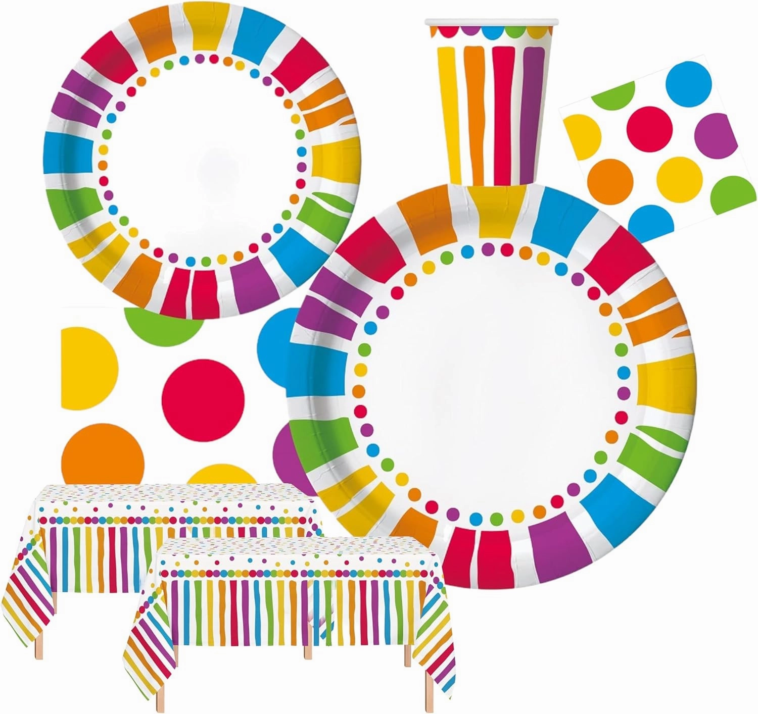 Serves 30 Rainbow Party Pack 30 cups 9 oz 30 Dessert Plates 7" 30 Dinner Plates 9" 30 Napkins Serves 30