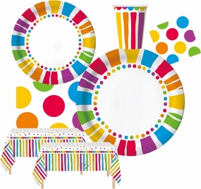 Serves 30 Rainbow Party Pack 30 cups 9 oz 30 Dessert Plates 7" 30 Dinner Plates 9" 30 Napkins Serves 30