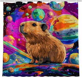 Shower Curtain Colorful Capybara Shower Curtain for Bathroom Set - Oil Painting Fabric Waterproof Shower Curtain for Bathtub Decor 72x72 inch
