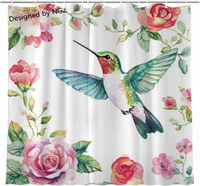 Shower Curtain Flower Hummingbird Shower Curtain for Bathroom with 12 Hooks, Polyester Fabric 72x72 Inch Shower Curtain Set Machine Washable Bathroom Curtain