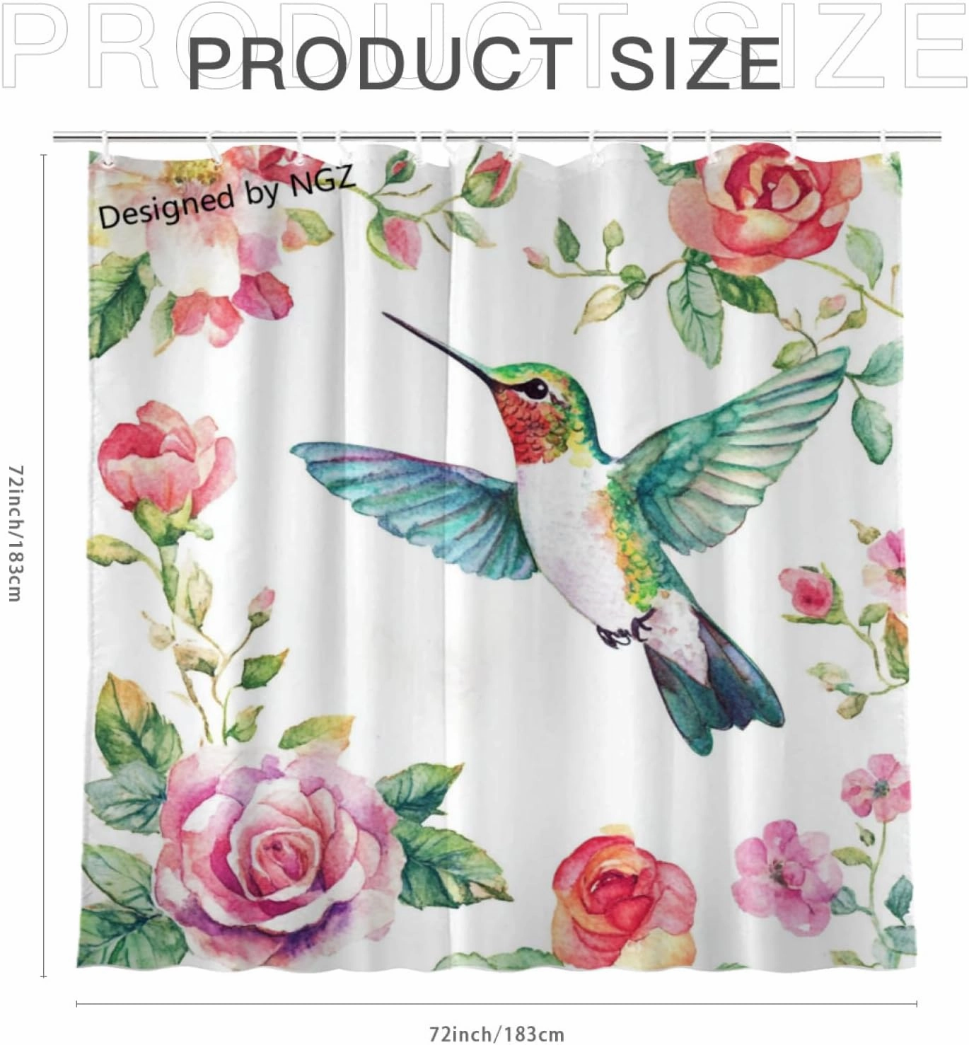 Shower Curtain Flower Hummingbird Shower Curtain for Bathroom with 12 Hooks, Polyester Fabric 72x72 Inch Shower Curtain Set Machine Washable Bathroom Curtain