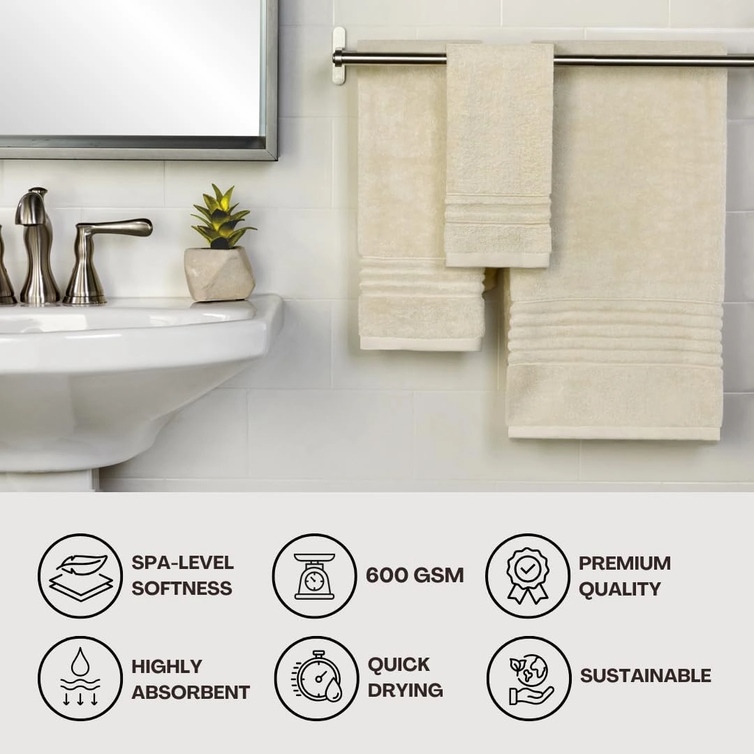 SKL Home Classic SoftTouch Cotton Premium 6-Piece Towel Set, Cream