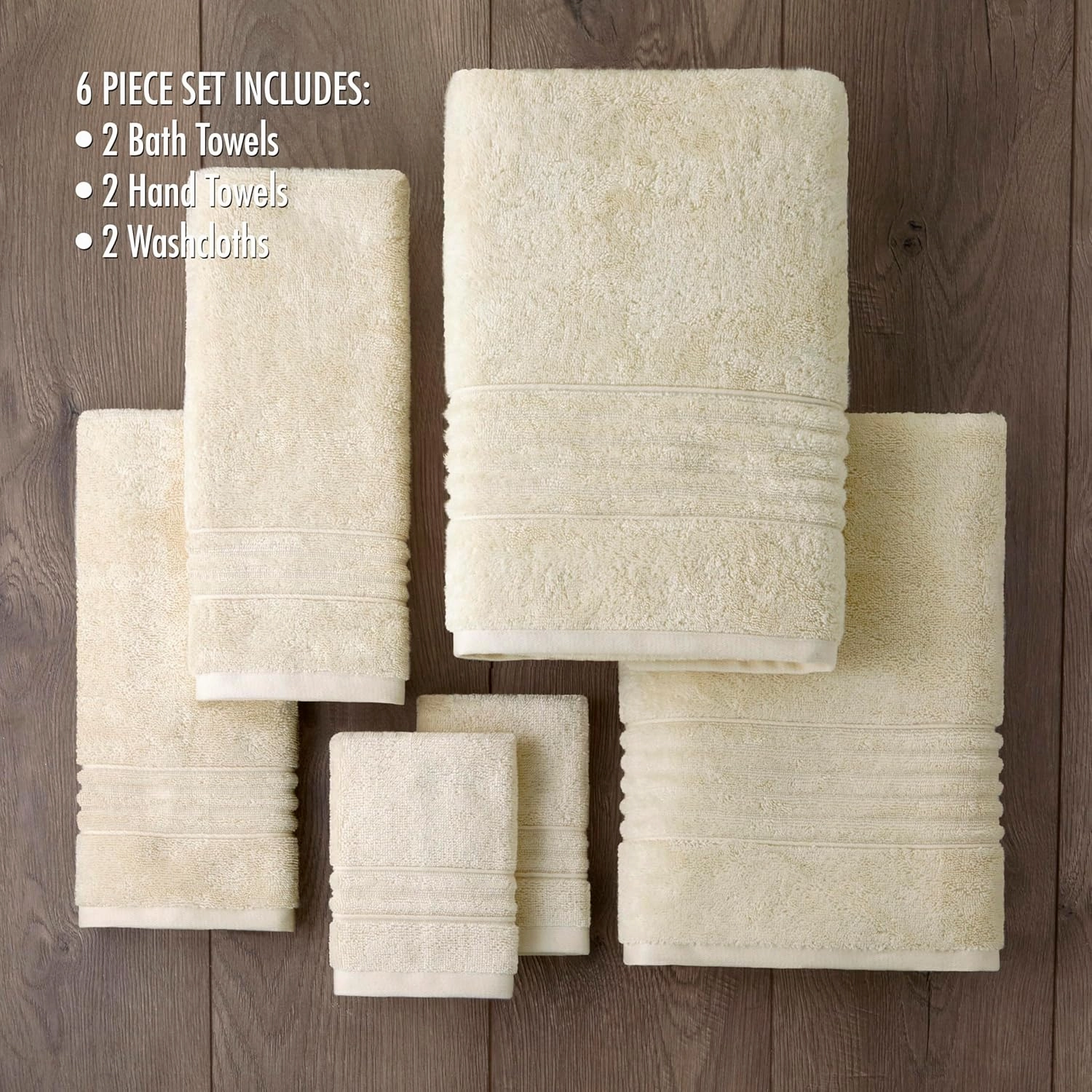 SKL Home Classic SoftTouch Cotton Premium 6-Piece Towel Set, Cream