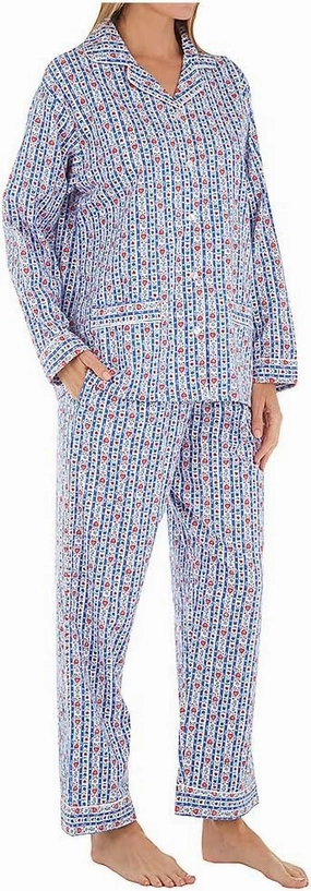 Sleepwear for Women Classic Notch Collar Long Sleeve Flannel Pajama Set