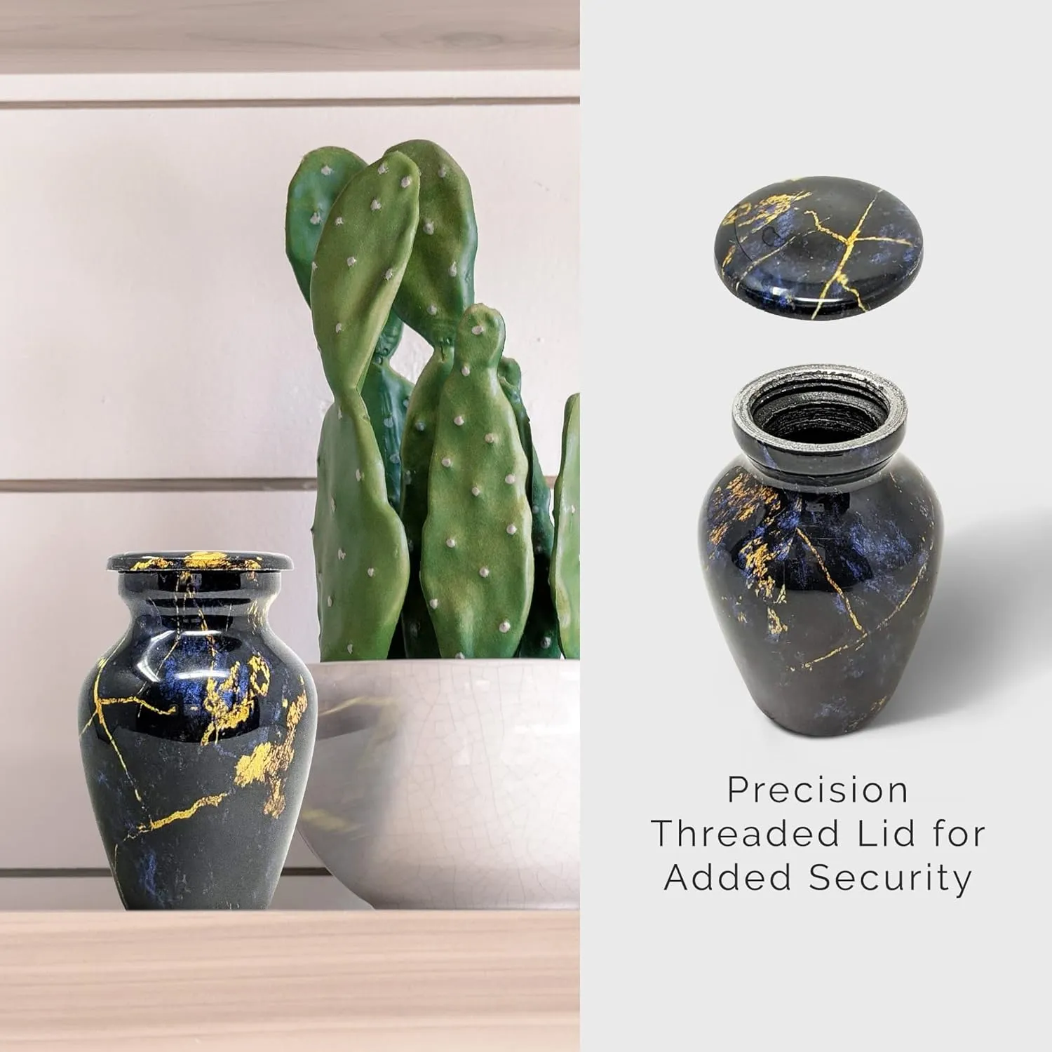 Small Keepsake Cremation Urn for Ashes | Handcrafted Metal Memorial Urns | Cobalt Blue Marble Finish | Mini Urn with Secure Threaded Lid & Protective Felt Base | Perfect for Travel Burial or Display