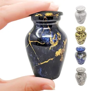 Small Keepsake Cremation Urn for Ashes | Handcrafted Metal Memorial Urns | Cobalt Blue Marble Finish | Mini Urn with Secure Threaded Lid & Protective Felt Base | Perfect for Travel Burial or Display