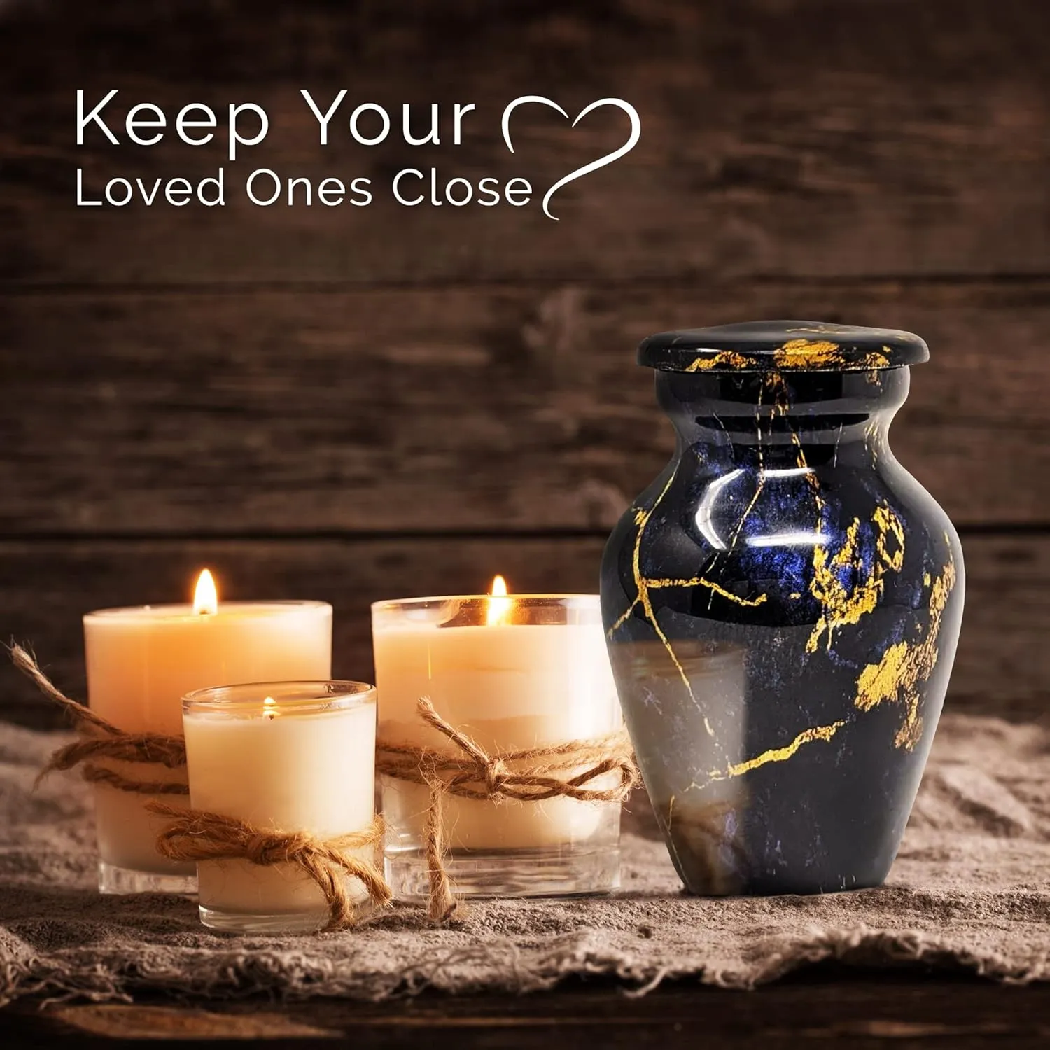 Small Keepsake Cremation Urn for Ashes | Handcrafted Metal Memorial Urns | Cobalt Blue Marble Finish | Mini Urn with Secure Threaded Lid & Protective Felt Base | Perfect for Travel Burial or Display
