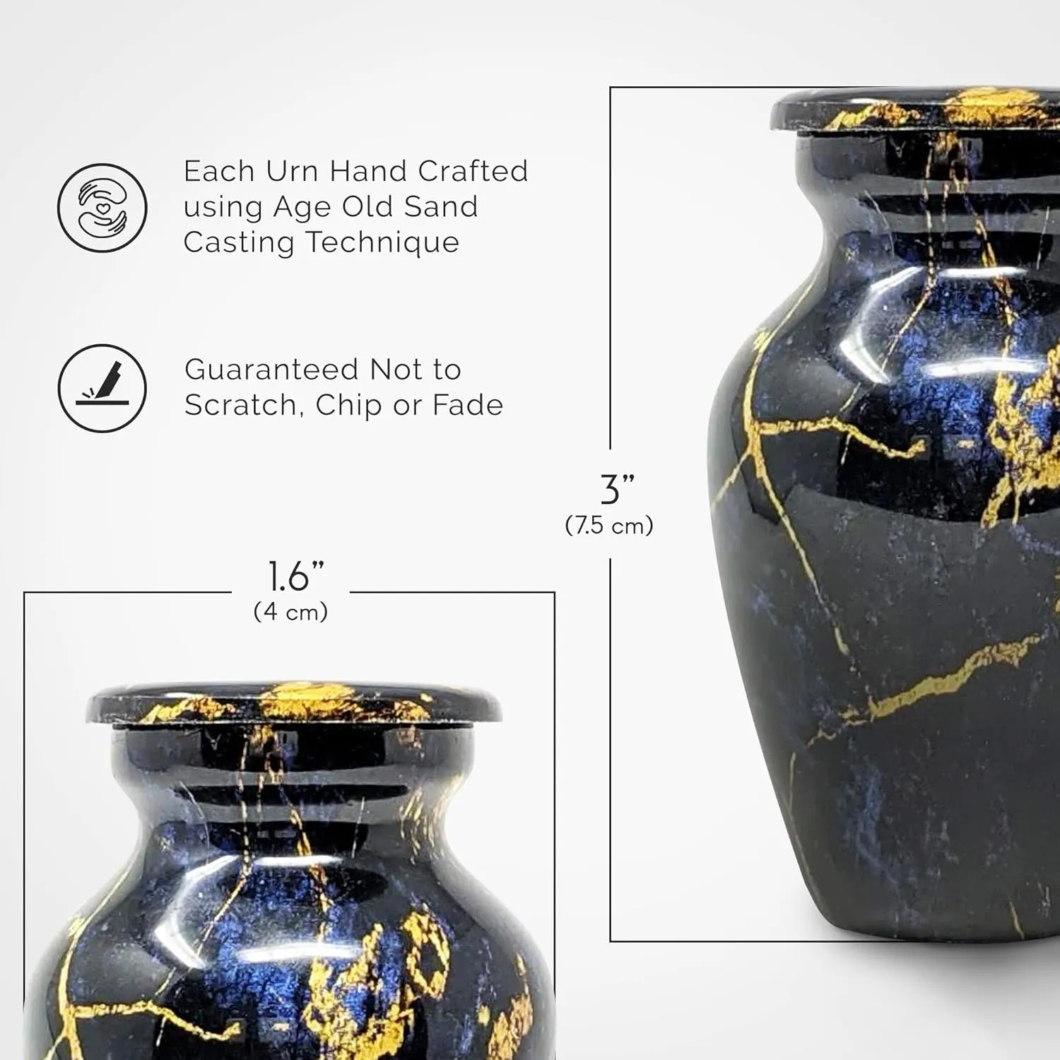 Small Keepsake Cremation Urn for Ashes | Handcrafted Metal Memorial Urns | Cobalt Blue Marble Finish | Mini Urn with Secure Threaded Lid & Protective Felt Base | Perfect for Travel Burial or Display