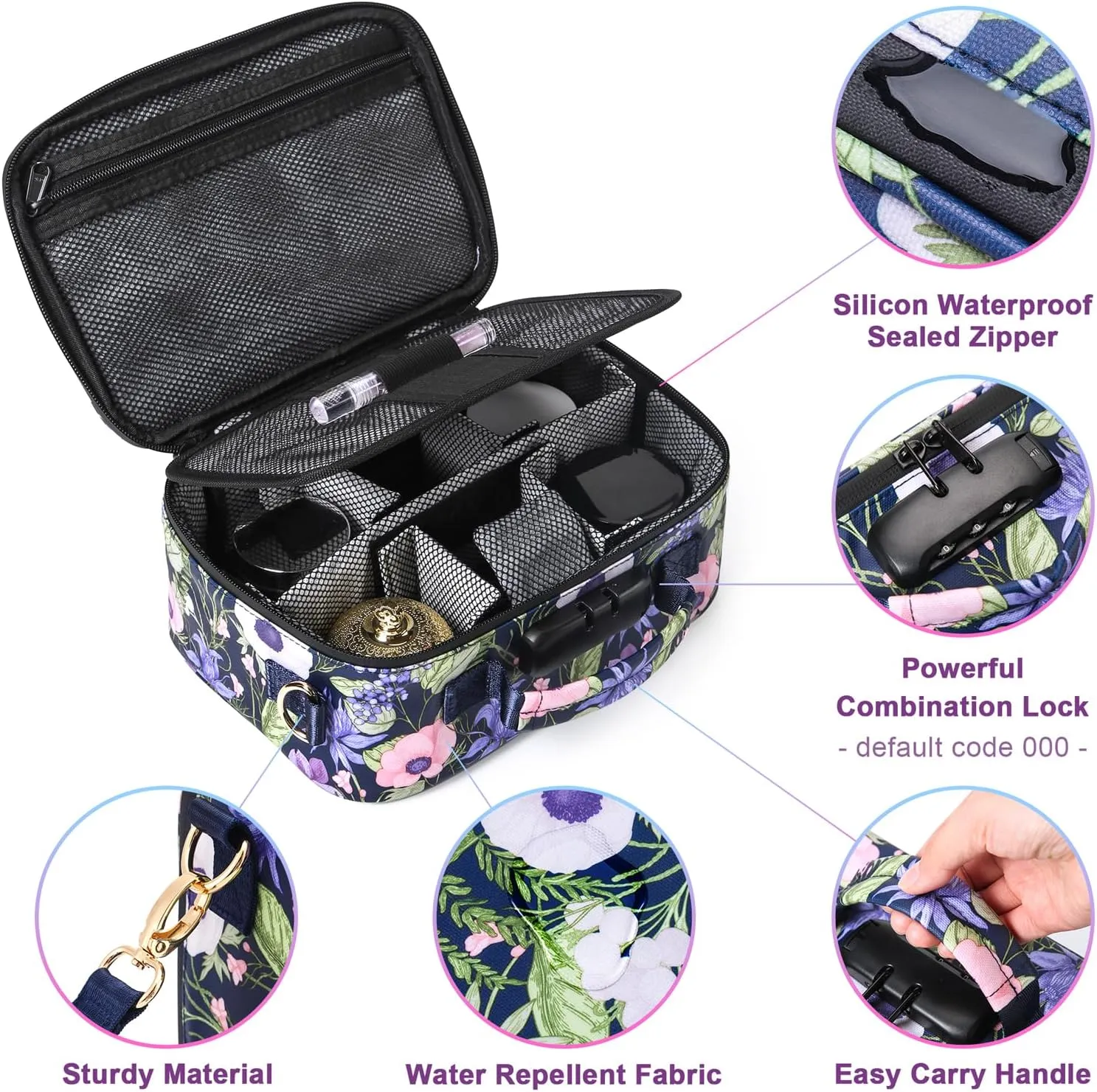 Smell Proof Bag With Combination Lock, Large Stash Box, Odor Proof Container, Portable Travel Storage Case, Activated Charcoal, Purple