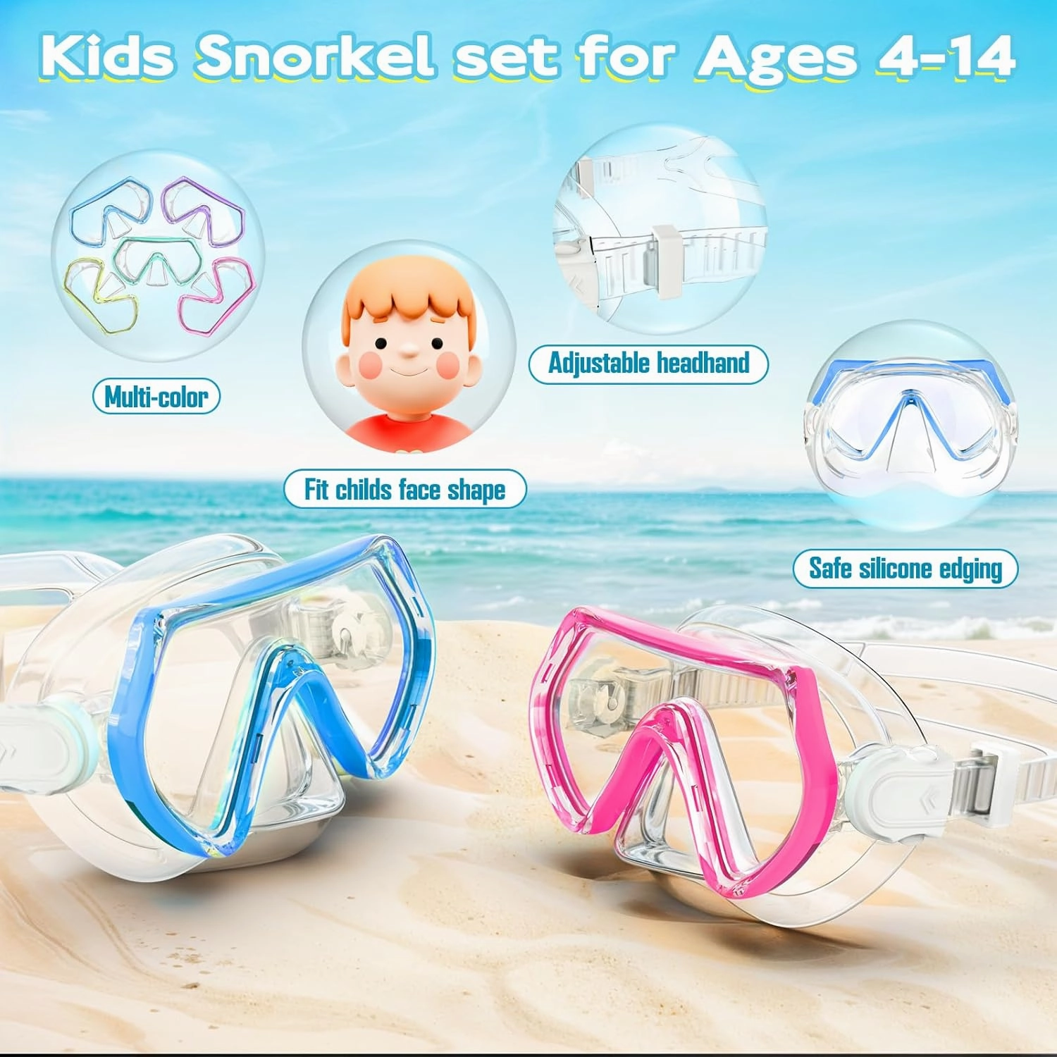 Snorkeling Gear for Kids, Kids Snorkel Set for Ages 3-14, Anti-Fog Diving Mask and Dry Top Snorkel Combo Set, Unisex Swimming Goggles