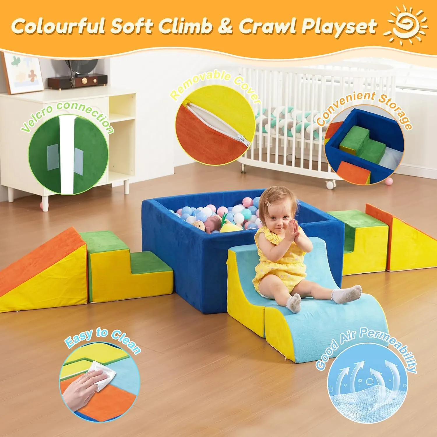 Soft Foam Climbing Blocks and Ball Pit 6PCS Toddler Climbing Toys Indoor Colorful Soft Play Climbing for Toddler for Crawling Sliding Building(Balls not Included)