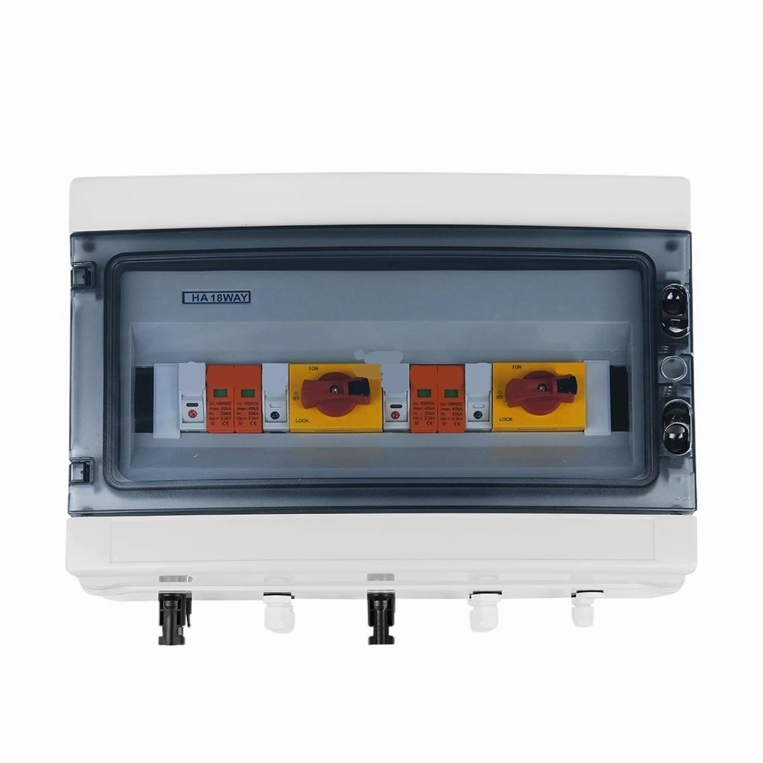 Solar photovoltaic PV Combiner Box with Lightning Protection 2 Input 2 Out DC 1000V Fuse MCB SPD Waterproof Box IP65 18ways