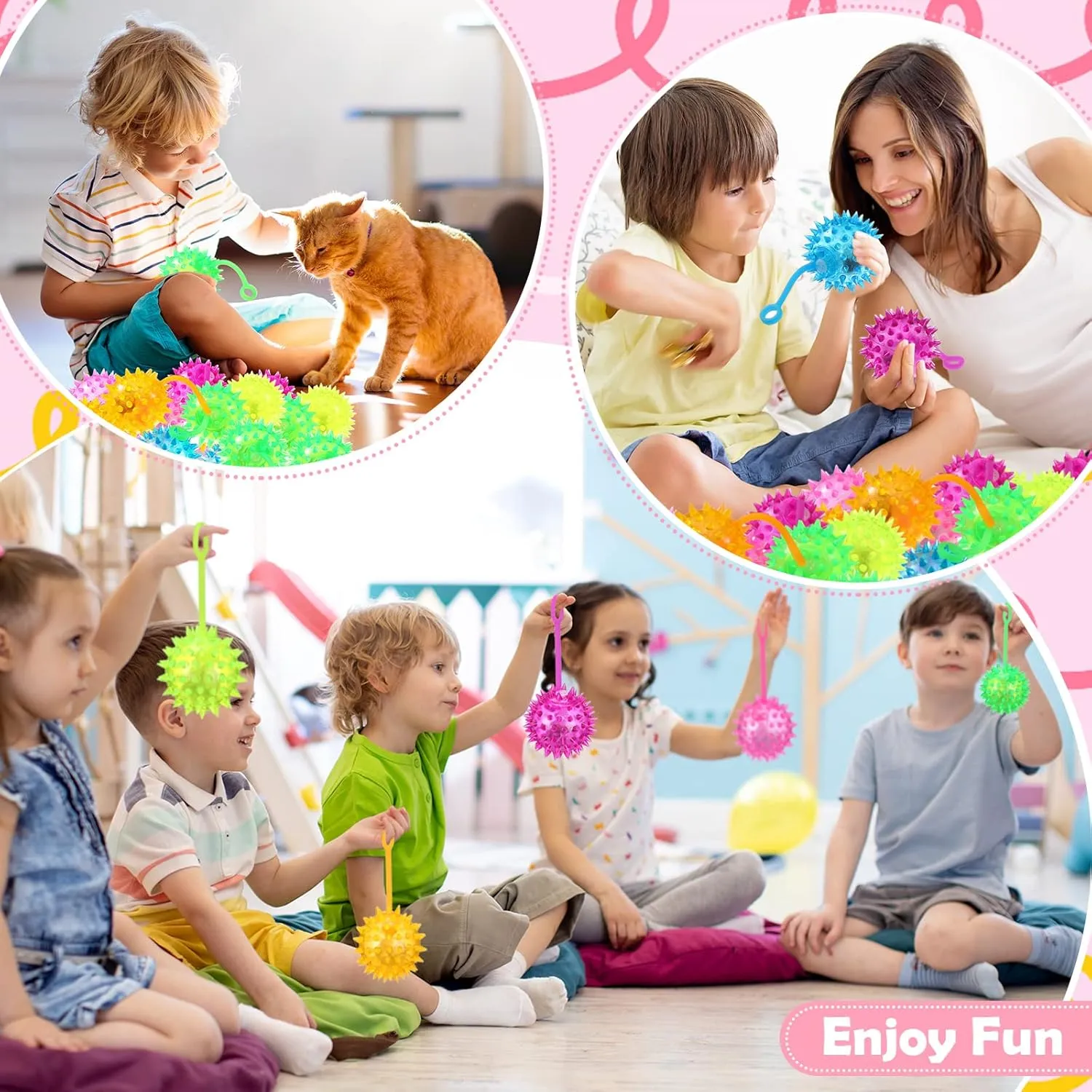 Sotiff 18 Pcs Light up Ball Spiky LED Bouncy Ball Flashing Squeaky Multicolor Puffer Toy Rubber Sensory Toy Carnival Prizes Bulk Party Favors for Teens, Adults, Children