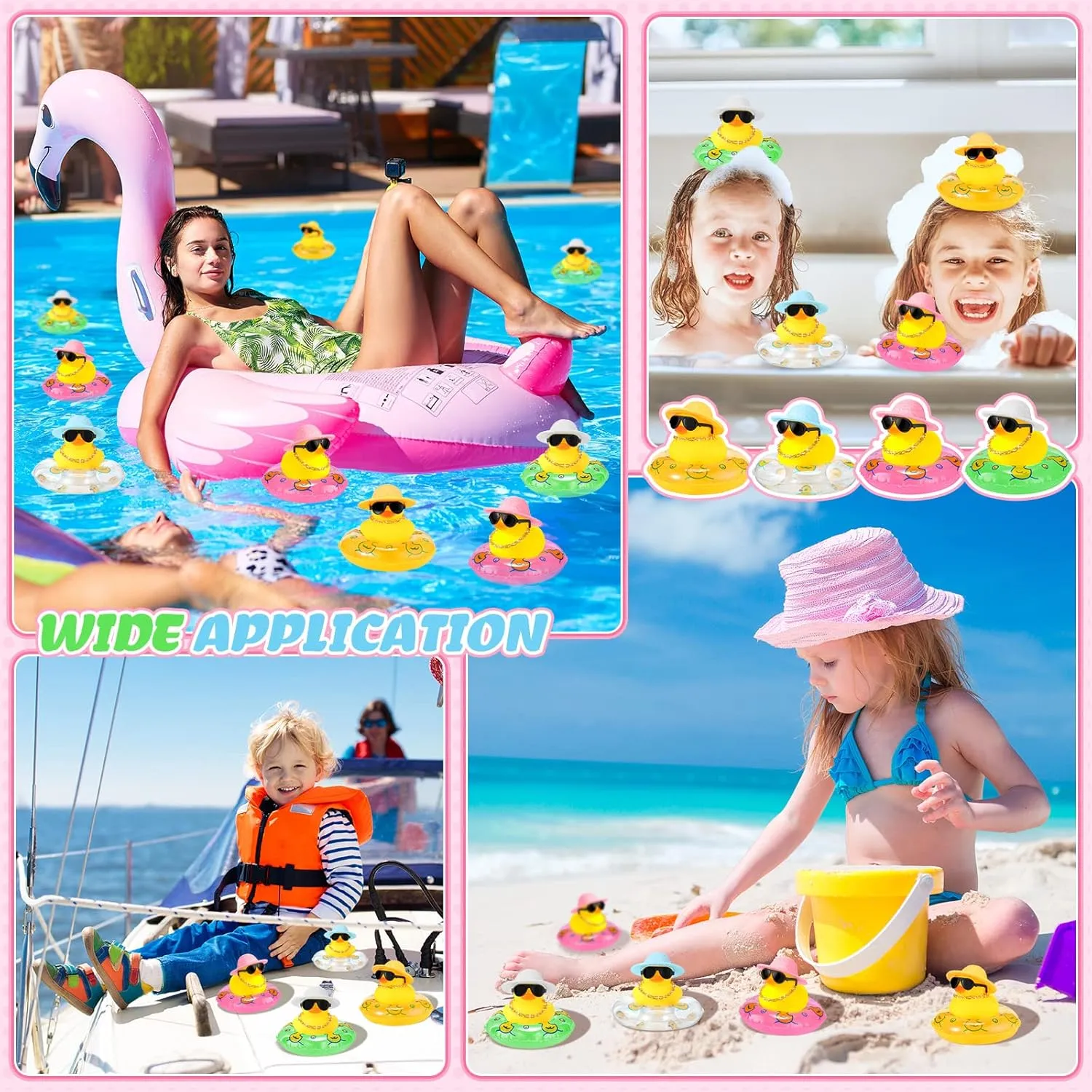 Sotiff Mini Rubber Ducks Bulk for Kids Children Cute Yellow Duck Toy for Dashboard of Car Bathtub Ornaments with Sunglasses Swim Ring Mini Hat Necklace and for Baby Shower(12 Sets,Novelty)
