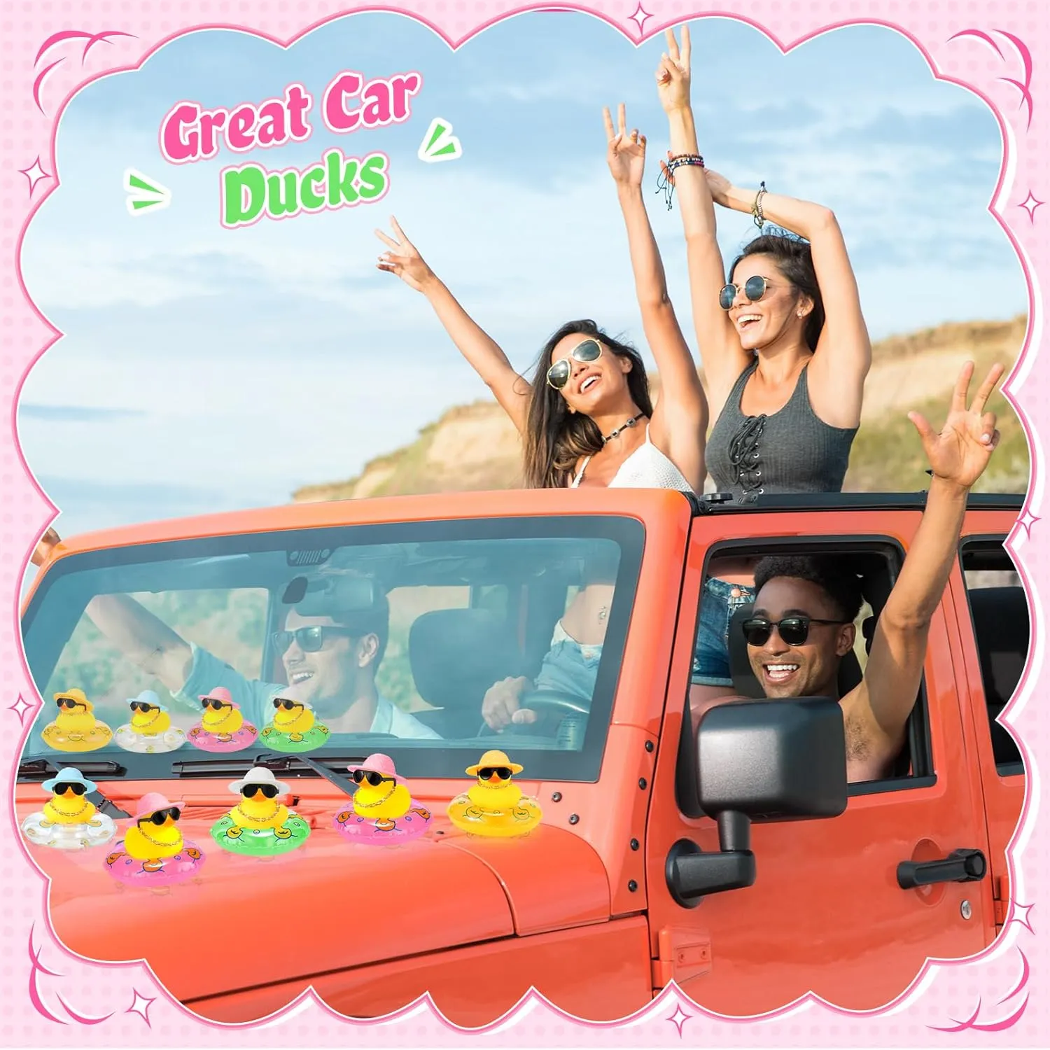 Sotiff Mini Rubber Ducks Bulk for Kids Children Cute Yellow Duck Toy for Dashboard of Car Bathtub Ornaments with Sunglasses Swim Ring Mini Hat Necklace and for Baby Shower(12 Sets,Novelty)
