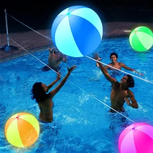 Spardar LED Beach Balls, 4 Pack 16 Inch Light up Beach Balls with Remote Control, Balloon Pump, 16 Colors Lights and 4 Light Modes Pool Toy for Pool Garden Decorations（4 Blue）