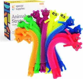 Special Supplies Kid’s Sensory Toys Fidget Strings with Cute Animal Faces, Set of 12, Tactile Stimulation for Hand-Eye Coordination, Textured Stretchy Silicone, Fun for Girls and Boys
