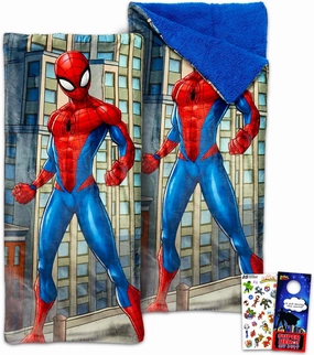 Spidey and Friends Sleeping Bag Set - Bundle with 27" x 26" Marvel Slumber Bag with Attached Pillow Plus Stickers, More | Spiderman Camping and Sleepover Supplies