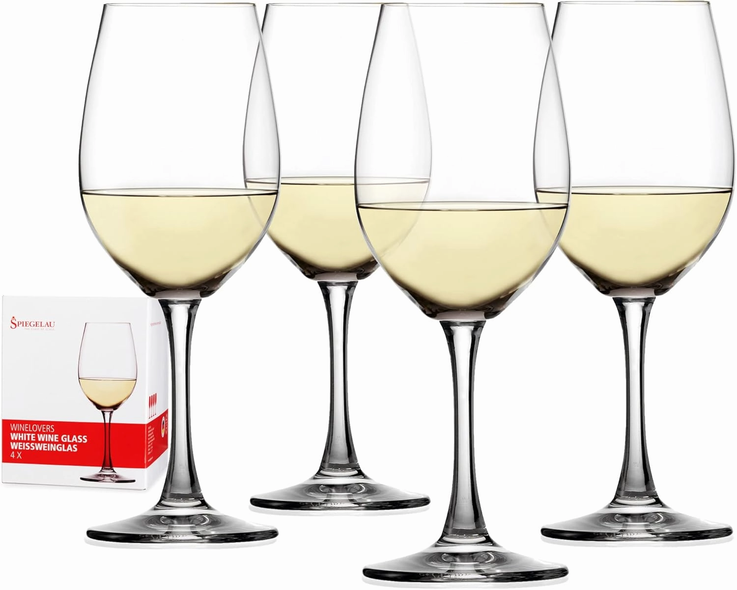 Spiegelau Wine Lovers White Wine Glasses, Set of 4, European-Made Lead-Free Crystal, Classic Stemmed, Dishwasher Safe, Professional Quality White Wine Glass Gift Set, 13.4 oz