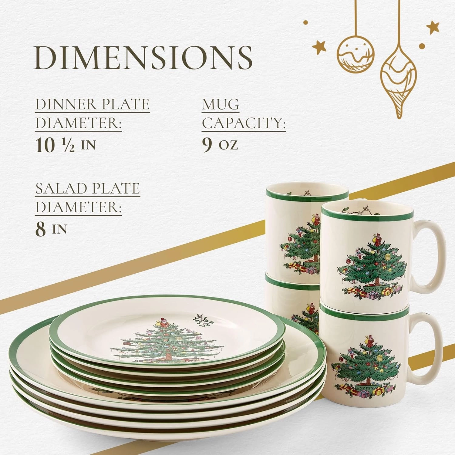 Spode Christmas Tree 12-Piece Dinnerware Set (Service for 4) - Festive Holiday Tableware Collection with Plates and Mugs - Fine Earthenware Christmas Dinnerware - Microwave & Dishwasher Safe