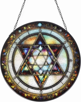 Star of David Handmade Stained Glass Window Hanging Suncatcher with Chain - 7.9" Outdoor/Indoor Art Decor for Home Garden, Wedding, Mother's, Valentine's & Christmas Ornaments Present